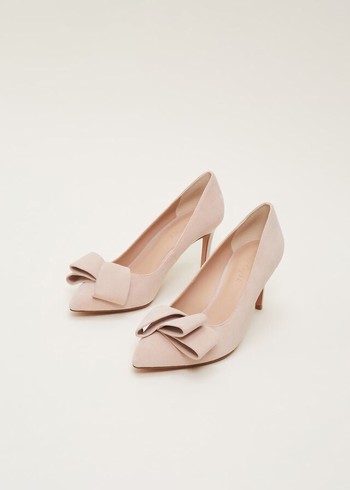 Phase Eight Suede Bow Front Court Heels Cream Australia | FU7038652